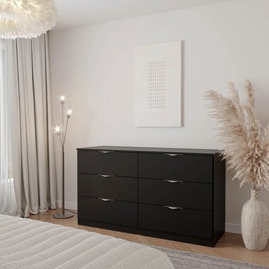 CÓMODA MODERNA GIGLY 160 CM 6 CAJONES NEGRO RYR MUEBLES