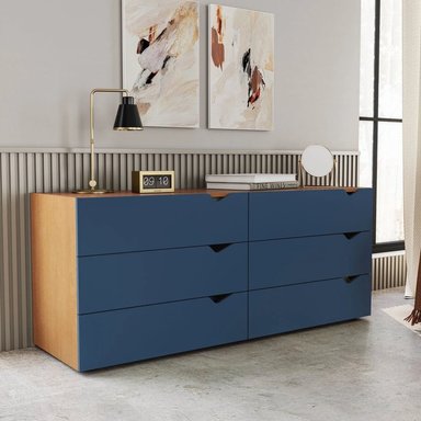 CÓMODA MODERNO SAM 8 CAJONES MARYRÓN Y AZUL RYR MUEBLES