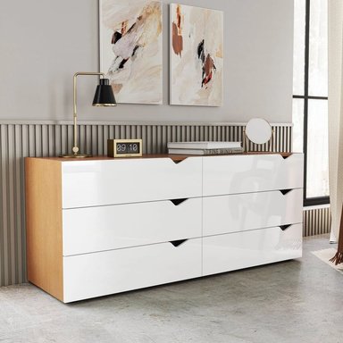CÓMODA MODERNO SAM 8 CAJONES MARYRÓN Y BLANCO RYR MUEBLES