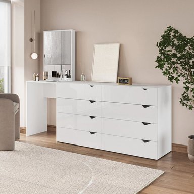 CÓMODA CON TOCADOR MODERNO MAPLE 8 CAJONES BLANCO RYR MUEBLES
