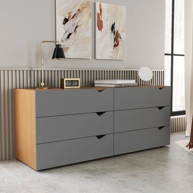 CÓMODA MODERNO SAM 8 CAJONES MARYRÓN Y PLOMO RYR MUEBLES