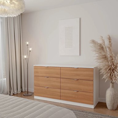 CÓMODA MODERNA GIGLY 160 CM 6 CAJONES BLANCO Y MARYRÓN RYR MUEBLES