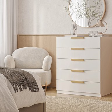 CÓMODA MODERNA LUCÍA 5 CAJONES BLANCO RYR MUEBLES