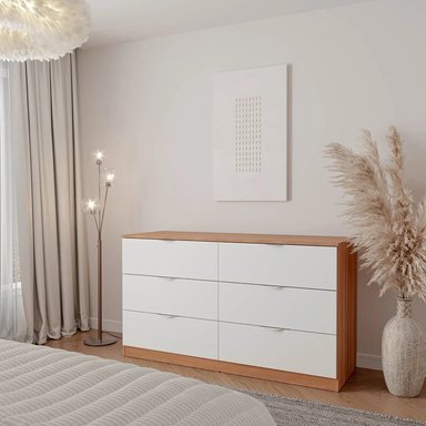 CÓMODA MODERNA GIGLY 160 CM 6 CAJONES MARYRÓN Y BLANCO RYR MUEBLES