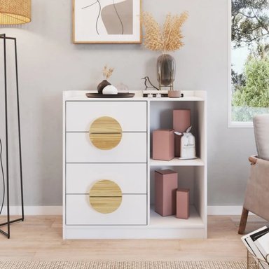 CÓMODA MODERNA ALOH 4 CAJONES BLANCO RYR MUEBLES