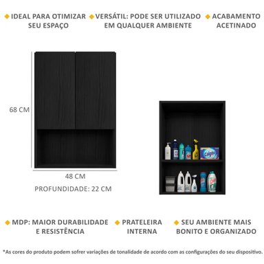 ARMARIO FLOTANTE PARA LAVANDERÍA ARGEN NEGRO 2 PUERTAS RYR MUEBLES - 3