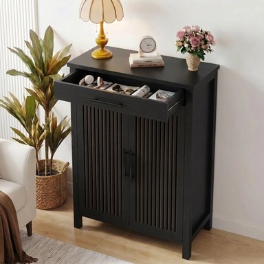 ZAPATERA MODERNA DOMENICO 2 PUERTAS 1 CAJÓN NEGRO RYR MUEBLES - 3