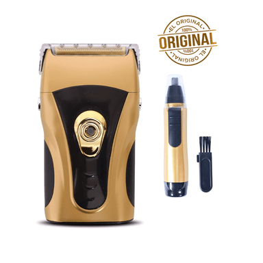 RASURADORA RECARGABLE Y PORTÁTIL PARA BARBA Y CORTAPELOS NASAL/OREJAS A PILAS + KIT DE ASEO POWER TOUCH GOLD