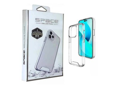 FUNDA CASE SPACE PARA IPHONE 15 PRO TRANSPARENTE + MICA DE VIDRIO 11D COMPLETO - 4
