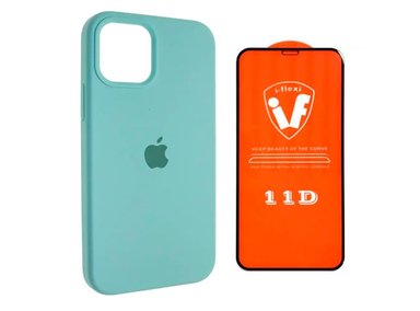FUNDA SILICONE CASE PARA IPHONE 15 PRO VERDE JADE + MICA DE VIDRIO 11D COMPLETO - 1