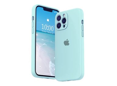 CASE IPHONE 15 PRO MAX SILICONA CON P/CÁMARA CELESTE BEBE + MICA DE VIDRIO COMPLETO - 2