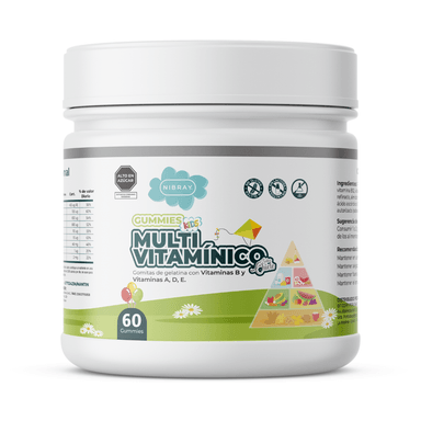 MULTIVITAMÍNICO VITAMINAS B1 B2 B6 B9 B12 A D C Y E NIBRAY KIDS 60 GOMITAS
