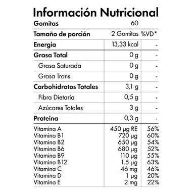 MULTIVITAMÍNICO VITAMINAS B1 B2 B6 B9 B12 A D C Y E NIBRAY KIDS 60 GOMITAS - 2