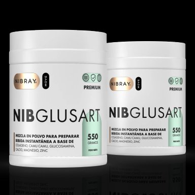 COLAGENO HIDROLIZADO NIBRAY POLVO CON GLUCOSAMINA PACK 2 POTES NIBGLUSART PREMIUM 550 GR