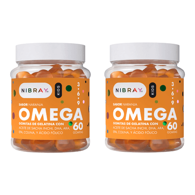 GOMITAS OMEGA 3 6 Y 9 DHA NIBRAY KIDS 60 GOMITAS ARA EPA COLINA Y ÁCIDO FÓLICO GUMMIES KIDS  PACK 2 FRASCOS - 1