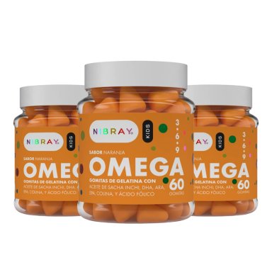 GOMITAS OMEGA 3 6 Y 9 DHA NIBRAY KIDS 60 GOMITAS ARA EPA COLINA Y PARA NIÑOS PACK 3X2