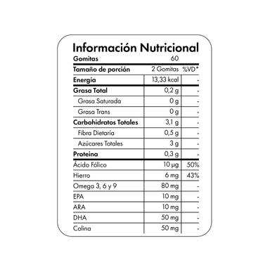 GOMITAS OMEGA 3 6 Y 9 DHA NIBRAY KIDS 60 GOMITAS ARA EPA COLINA Y ÁCIDO FÓLICO PARA NIÑOS - 2