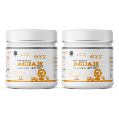 GOMITAS AGUAJE MACA ROJA FENOGRECO Y ARGININA NIBRAY 60 GOMITAS GUMMIES ADULT PACK 2 FRASCOS