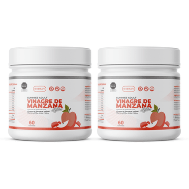 VINAGRE DE MANZANA CON INULINA VITAMINA B12 Y ÁCIDO FÓLICO 60 GOMITAS PACK 2 FRASCOS NIBRAY
