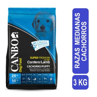 COMIDA PERROS CACHORROS CANBO RAZA MEDIANA Y GRANDE SABOR CORDERO SÚPER PREMIUM 3 KG