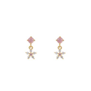 ARETE CLEO JOYAS & ACCESORIOS FLOR CUARZO ENCHAPADO ORO MUJER NIÑA