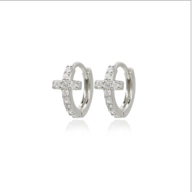 ARETE CLEO JOYAS & ACCESORIOS CRUZ PLATA CIRCONES 8MM MUJER