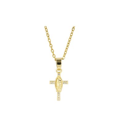 COLLAR CLEO JOYAS & ACCESORIOS CRUZ CON BRILLANTE BAÑO ORO