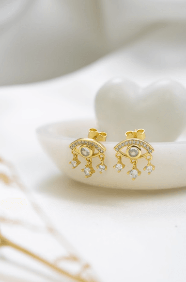 ARETE CLEO JOYAS & ACCESORIOS OJO TURCO BRILLANTE DORADO PLATA