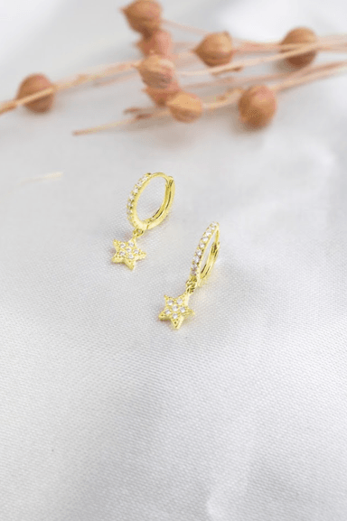 ARETE CLEO JOYAS & ACCESORIOS MOONSTAR LUNA ESTRELLA PENDIENTE BAÑO ORO DORADO PLATA