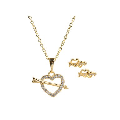 SET CORAZÓN FLECHADO DORADO ACERO
