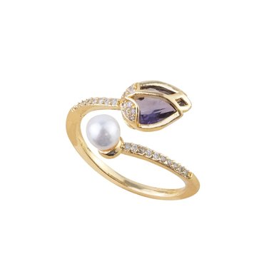 ANILLO TULIPAN CRISTAL MORADO DORADO ACERO