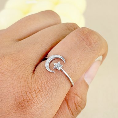 ANILLO LUNA Y ESTRELLA REGULABLE PLATA - 3