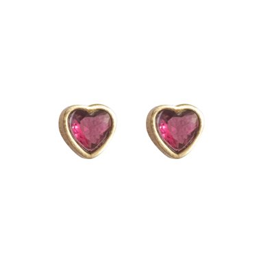 ARETES CORAZÓN RUBI DORADO ACERO