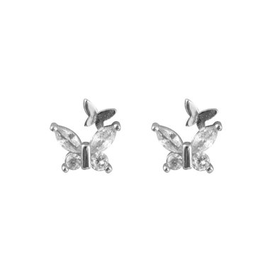 ARETES DOBLE MARIPOSA PLATA