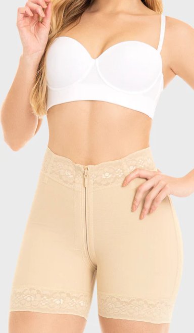 FAJA SHORT MUJER M&D BEIGE COLOMBIANO CORTO CON CIERRE COMPLET - 3
