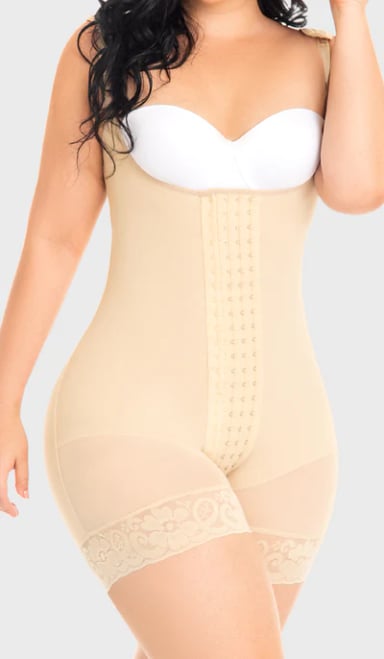 FAJA COLOMBIANA CORTA MUJER M&D BEIGE F0085M&D CON 4 NIVELES DE ABROCHADURA - 1