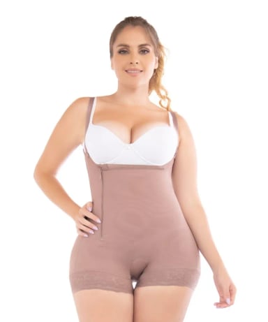 FAJA TIPO SHORT MUJER FAJATE CHOCOLATE CLARO 11046 ALTA COMPRESIÓN CON CIERRE LATERAL - 1