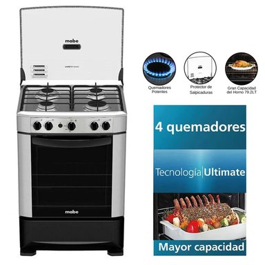 COCINA A GAS MABE 4 QUEMADORES ACERO INOXIDABLE CMP6014AG0 SILVER