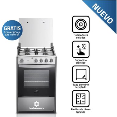 COCINA A GAS GLP/GN INDURAMA 4 HORNILLAS CORUÑA CROMA