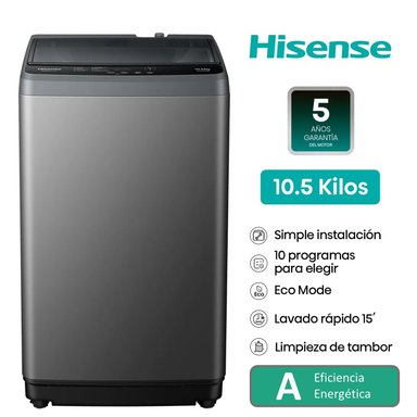 LAVADORA HISENSE CARGA SUPERIOR 10.5 KG WT1D1030UT GRIS OSCURO