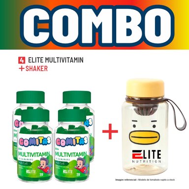 COMBO GOMITAS NIÑOS KIDS 4 ELITE MULTIVITAMIN + SHAKER ELITE NUTRITION