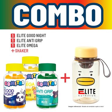 COMBO GOMITAS NIÑOS KIDS ELITE GOOD NIGHT + ELITE ANTI GRIP + ELITE OMEGA + SHAKER ELITE NUTRITION