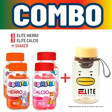 COMBO GOMITAS NIÑOS KIDS 2 ELITE HIERRO + 2 ELITE CALCIO + SHAKER ELITE NUTRITION