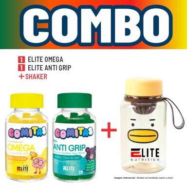 COMBO GOMITAS NIÑOS KIDS ELITE OMEGA + ELITE ANTI GRIP + SHAKER ELITE NUTRITION