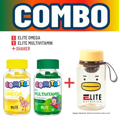 COMBO GOMITAS NIÑOS KIDS ELITE OMEGA + ELITE MULTIVITAMIN + SHAKER ELITE NUTRITION