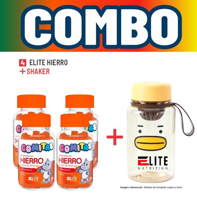 COMBO GOMITAS NIÑOS KIDS 4 ELITE HIERRO + SHAKER ELITE NUTRITION
