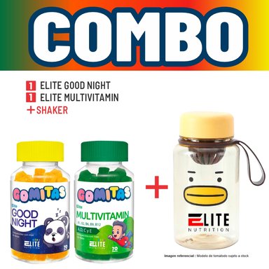 COMBO GOMITAS NIÑOS KIDS ELITE GOOD NIGHT + ELITE MULTIVITAMIN + SHAKER ELITE NUTRITION