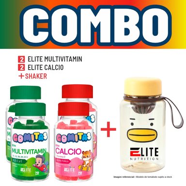 COMBO GOMITAS NIÑOS KIDS 2 ELITE MULTIVITAMIN + 2 ELITE CALCIO + SHAKER ELITE NUTRITION