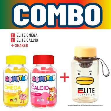COMBO GOMITAS NIÑOS KIDS ELITE OMEGA + ELITE CALCIO + SHAKER ELITE NUTRITION