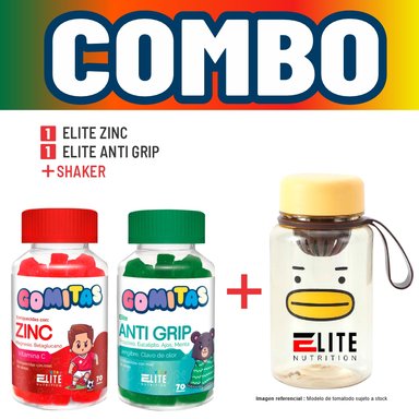 COMBO GOMITAS NIÑOS KIDS ELITE ZINC + ELITE ANTI GRIP + SHAKER ELITE NUTRITION